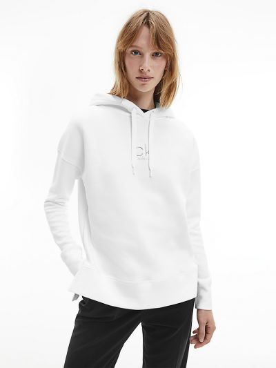 Calvin Klein Ruhák HU559167 | Calvin Klein Relaxed Metallic Logo Női Kapucnis Pulóver Világos Fehér